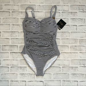 Nip Tuck One Piece Swimsuit Size 6 NWT Creamy White With Black Stripes #I128